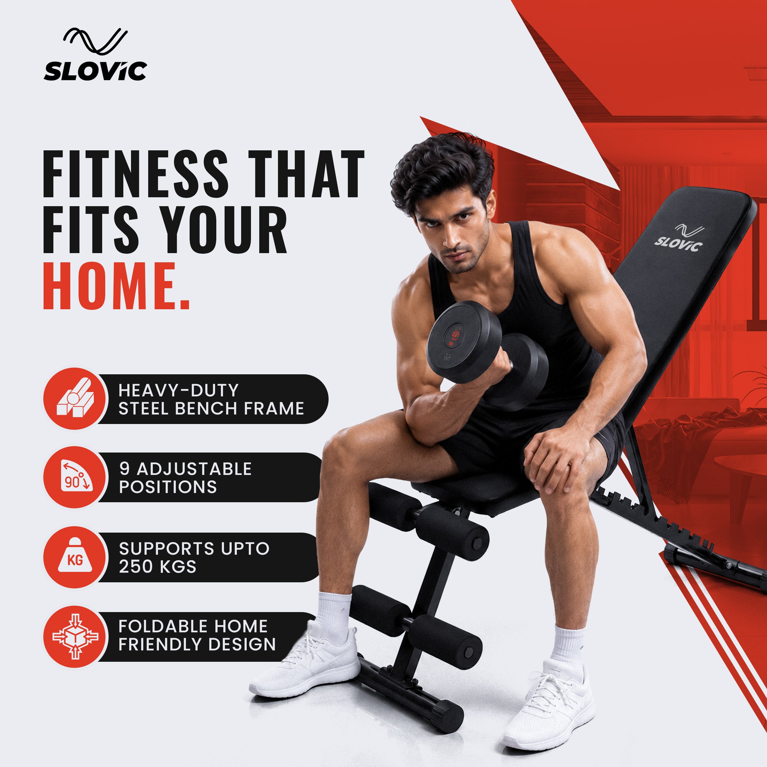 Foldable Fitness Bench | Home Gym Bench | Supports up to 500 kg