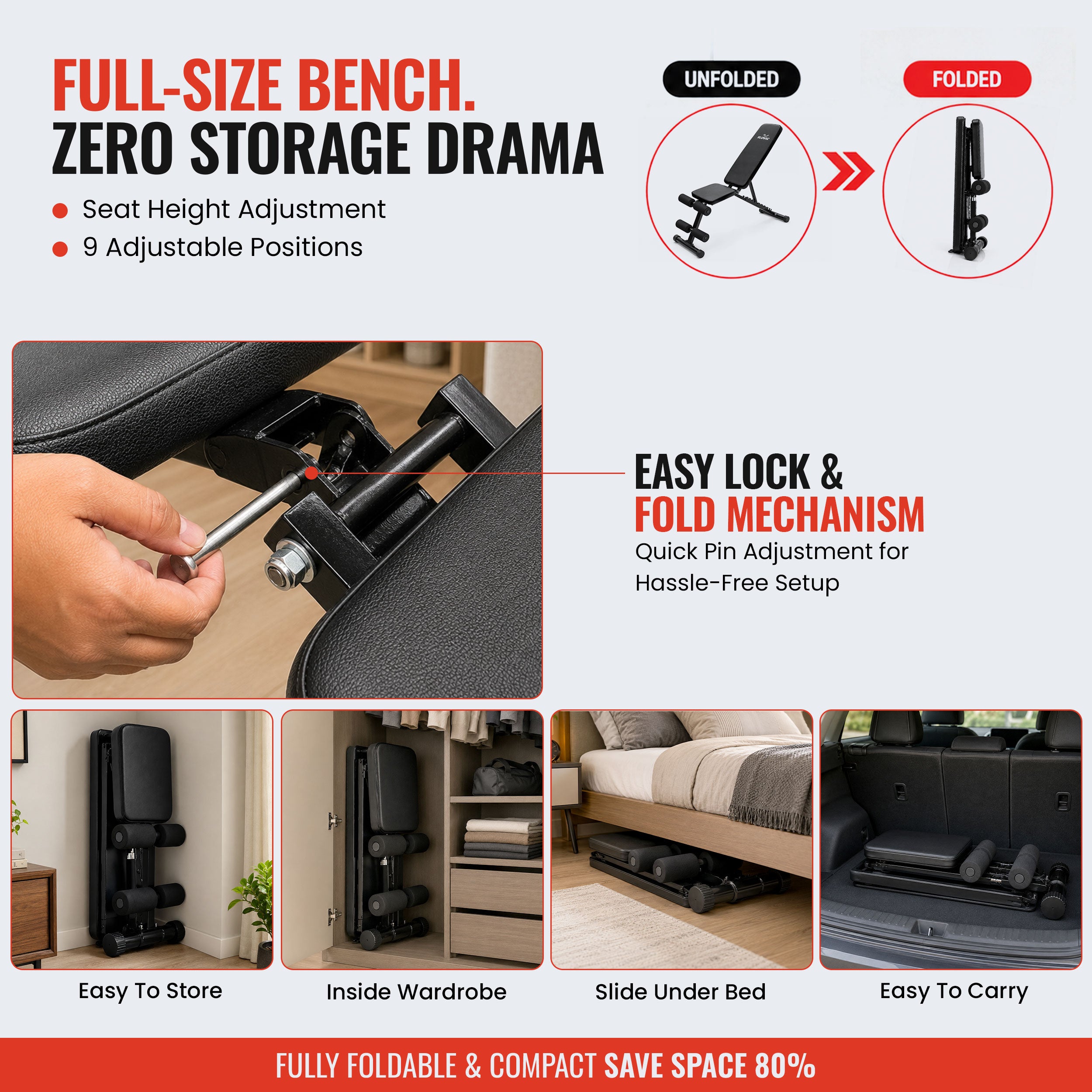 Foldable Fitness Bench | Home Gym Bench | Supports up to 500 kg