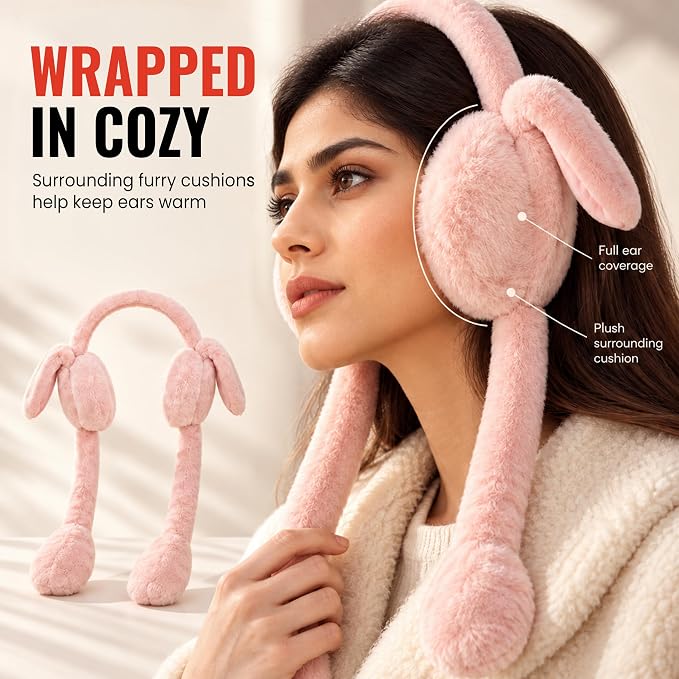 Pink Bunny Earmuffs for Girls & Women