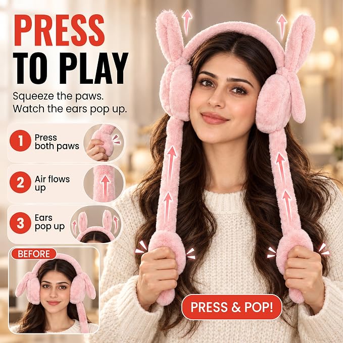 Pink Bunny Earmuffs for Girls & Women