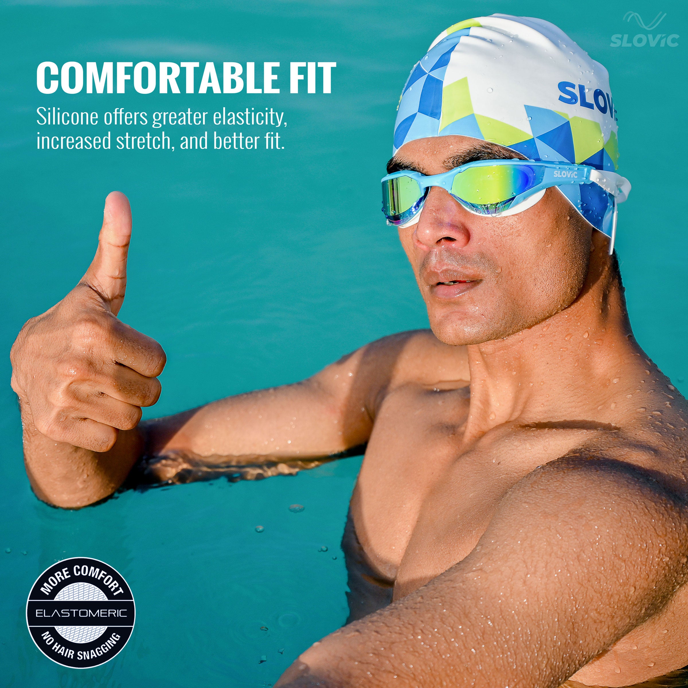 Swimming Cap for Adults – Box Pattern, Anti‑Skid, Tear‑Resistant, Fits Long Hair (Silicone)