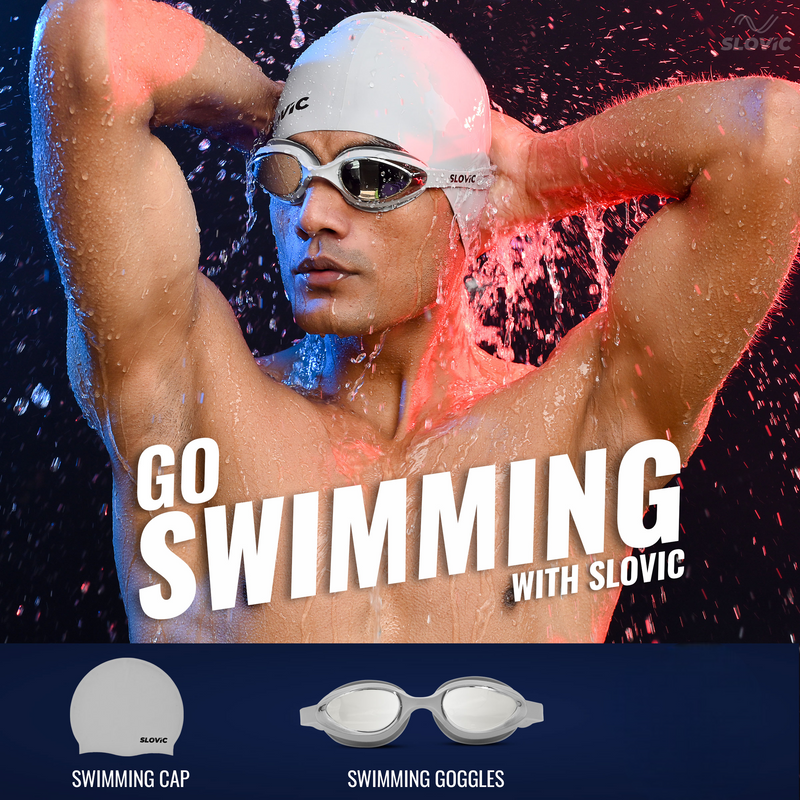 Swimming Combo – Goggles & Pattern Silicone Cap, Anti‑Fog, UV Protection