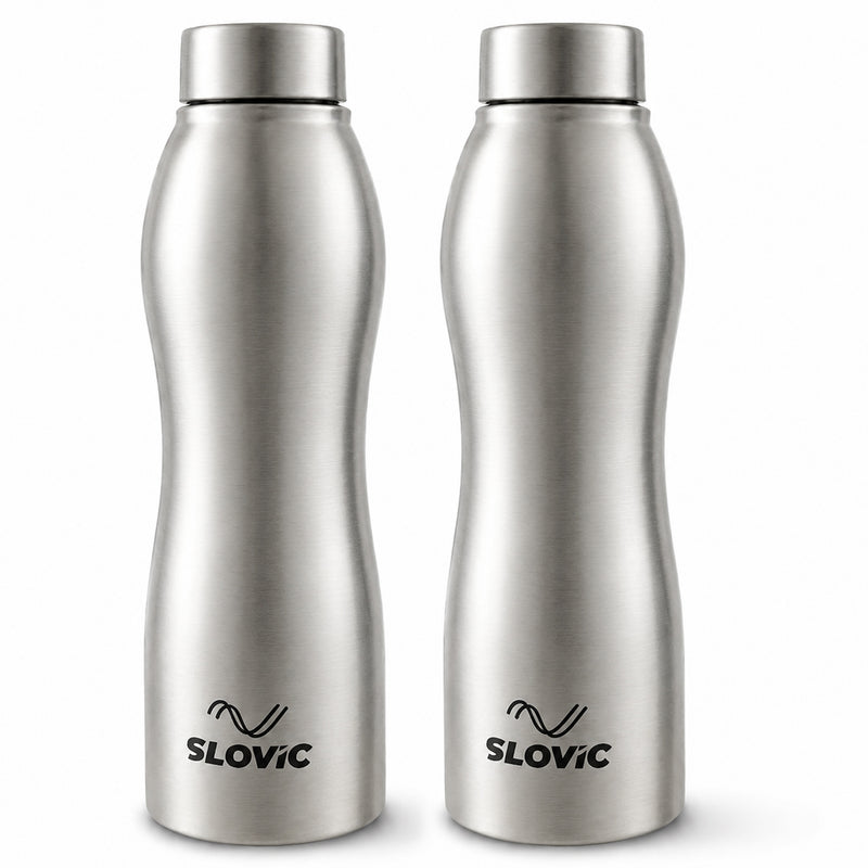 Essence Steel Water Bottle 1L - Pack of 2 - Stainless Steel Bottles for Home, Gym & Travel