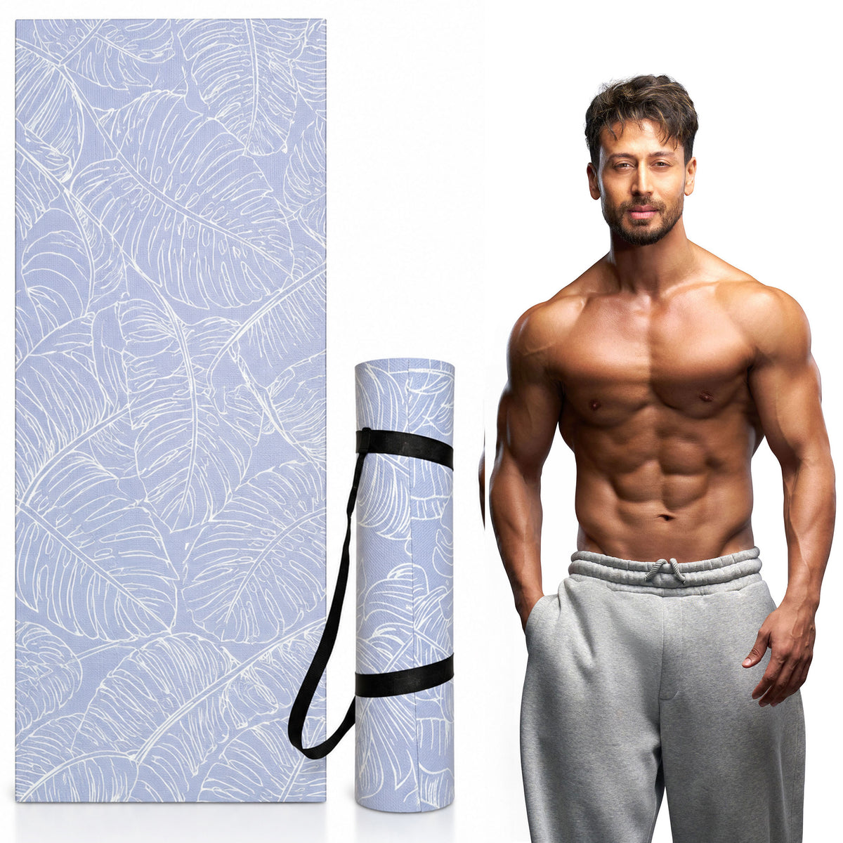 Yoga Mat 5mm - Leaf Printed Blue Exercise Mat