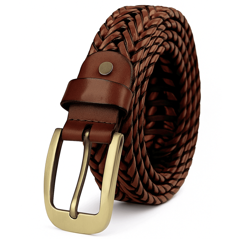 Braided Belt with Adjustable Multi- hole Designs for Men & Women - Tan