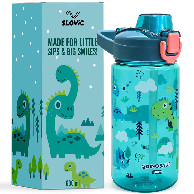 School Kids 600ml Water Bottle - No-Spill Lock - Carry Handle