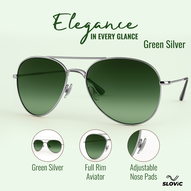 UV Protected Aviator Sunglasses- Green