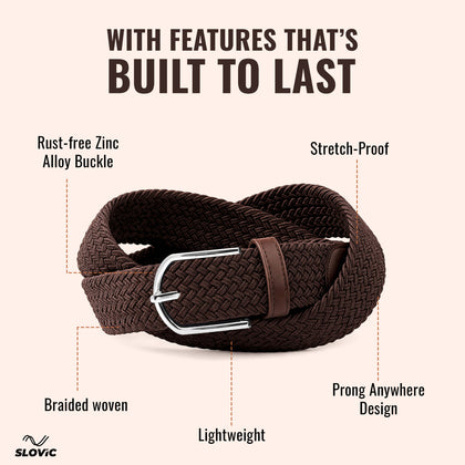 Braided Nylon Woven Belt- Brown