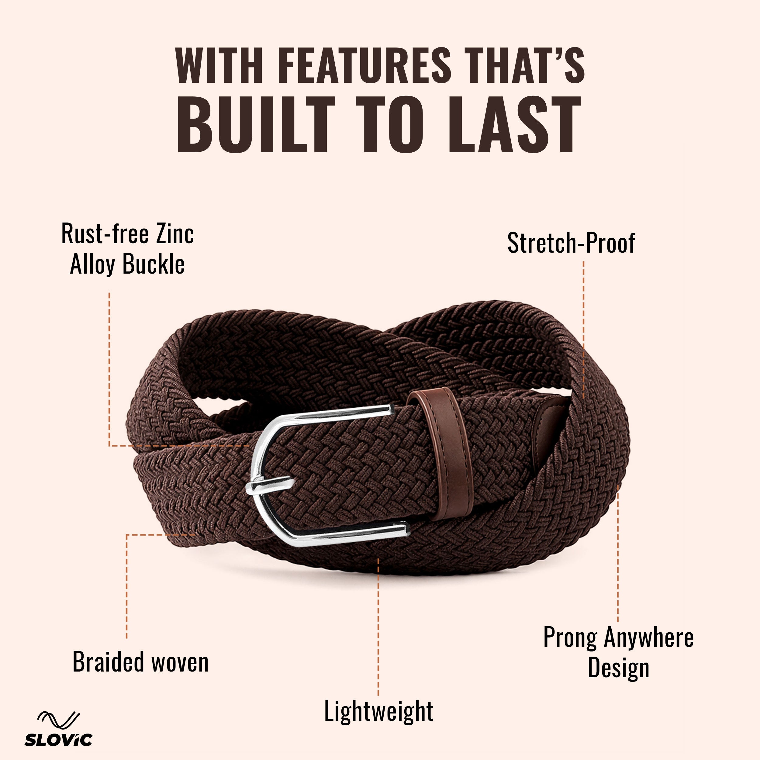 Braided Nylon Woven Belt- Brown