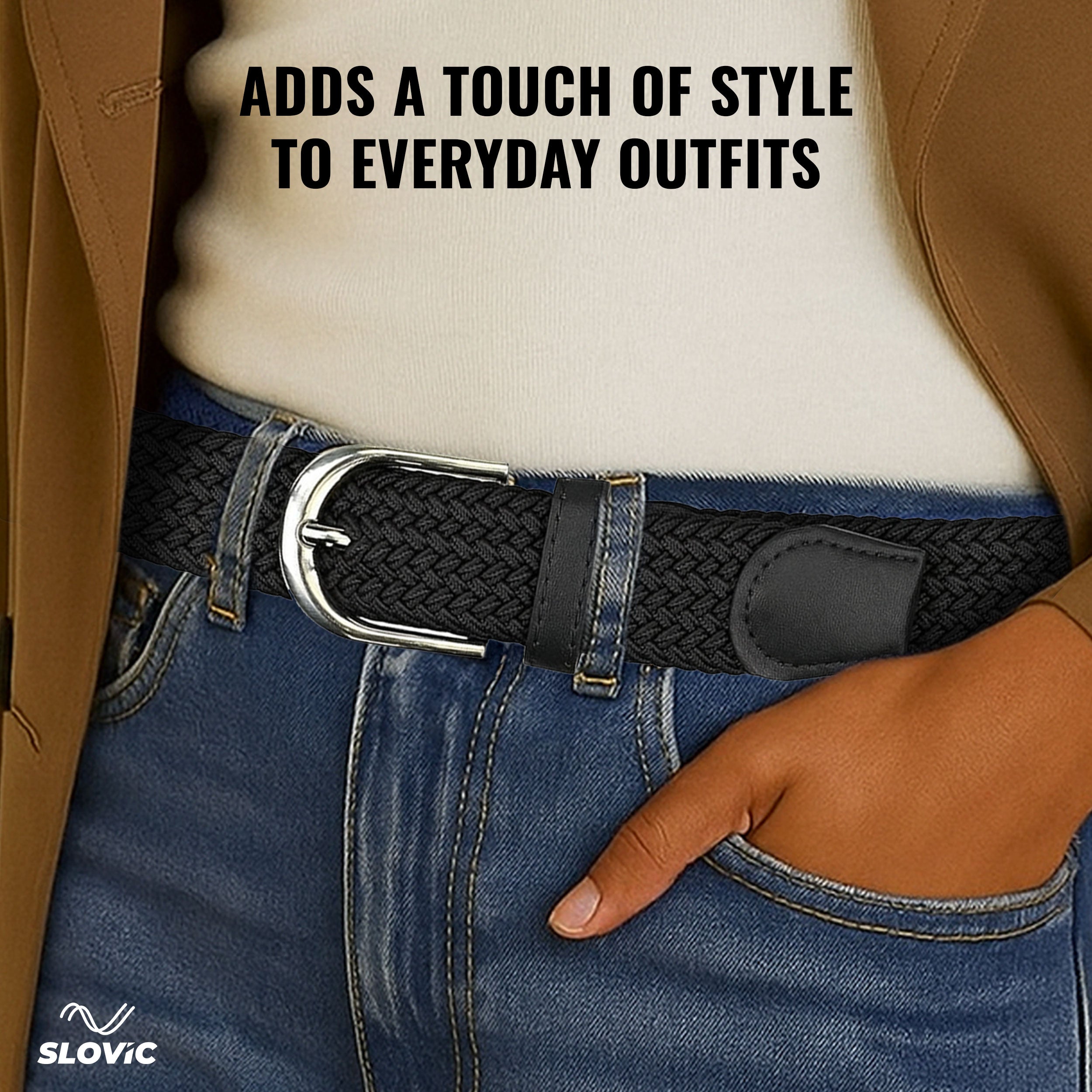 Braided Nylon Woven Belt- Black
