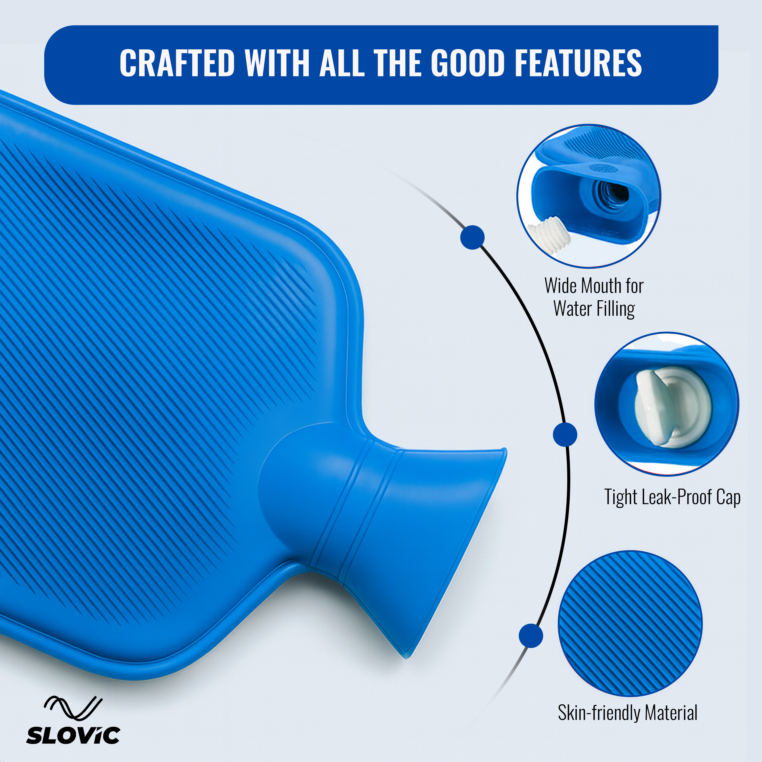 2L Blue Hot Water Bottle Bag – Pain Relief for Back, Cramps & Stomach