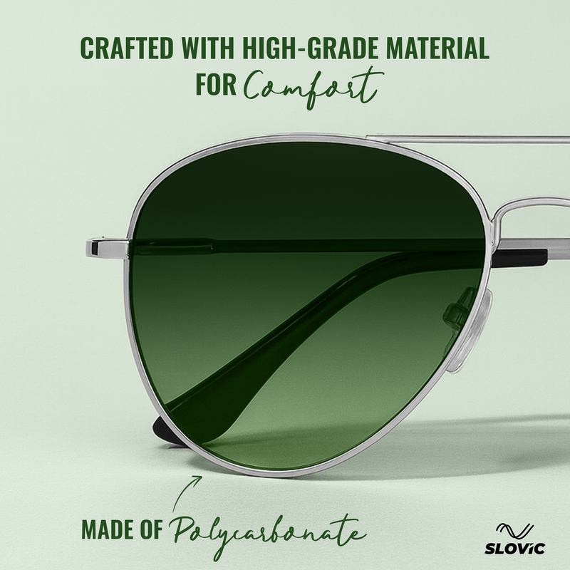 UV Protected Aviator Sunglasses- Green