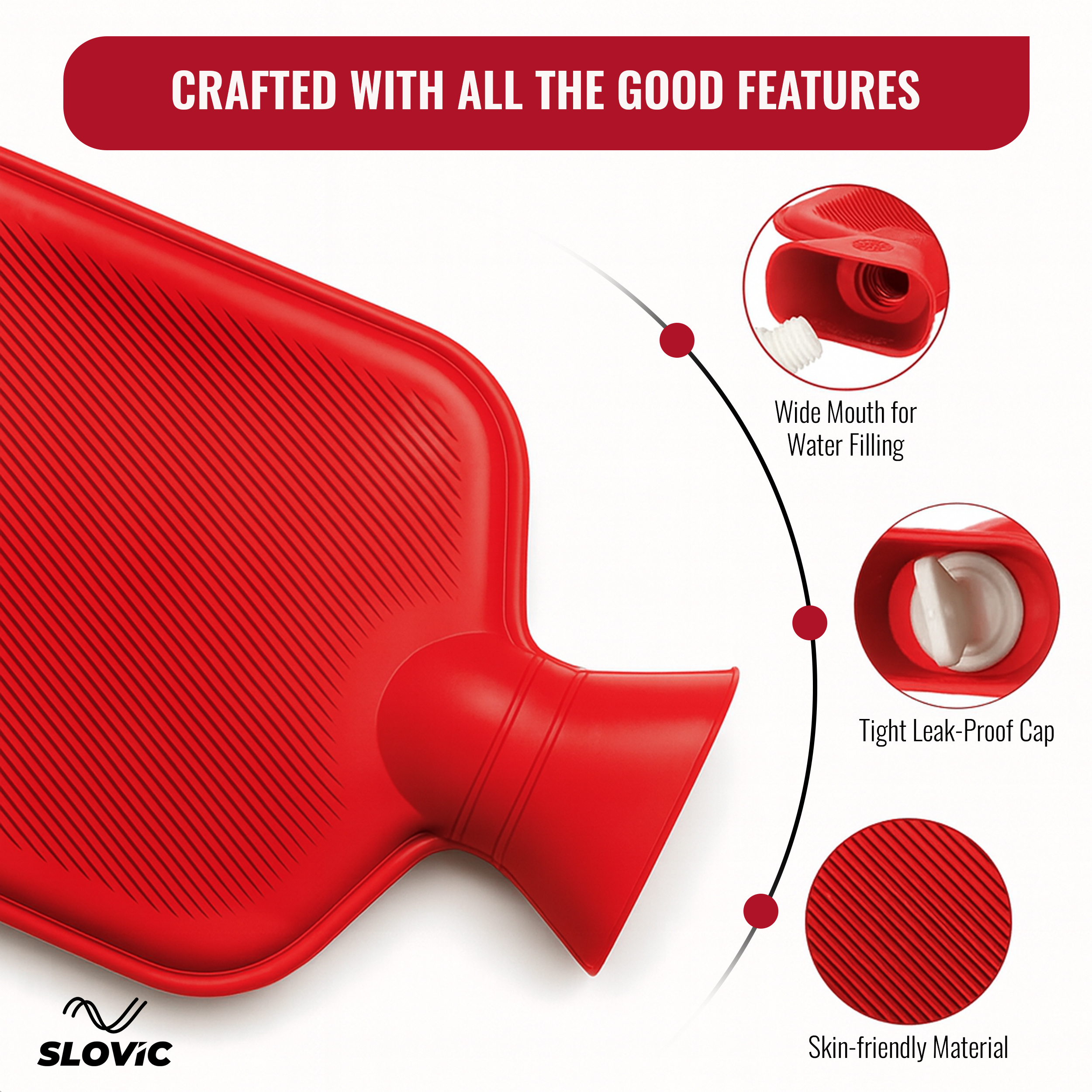 Rubber Hot Water Bag For Muscle & Pain Relief | Red