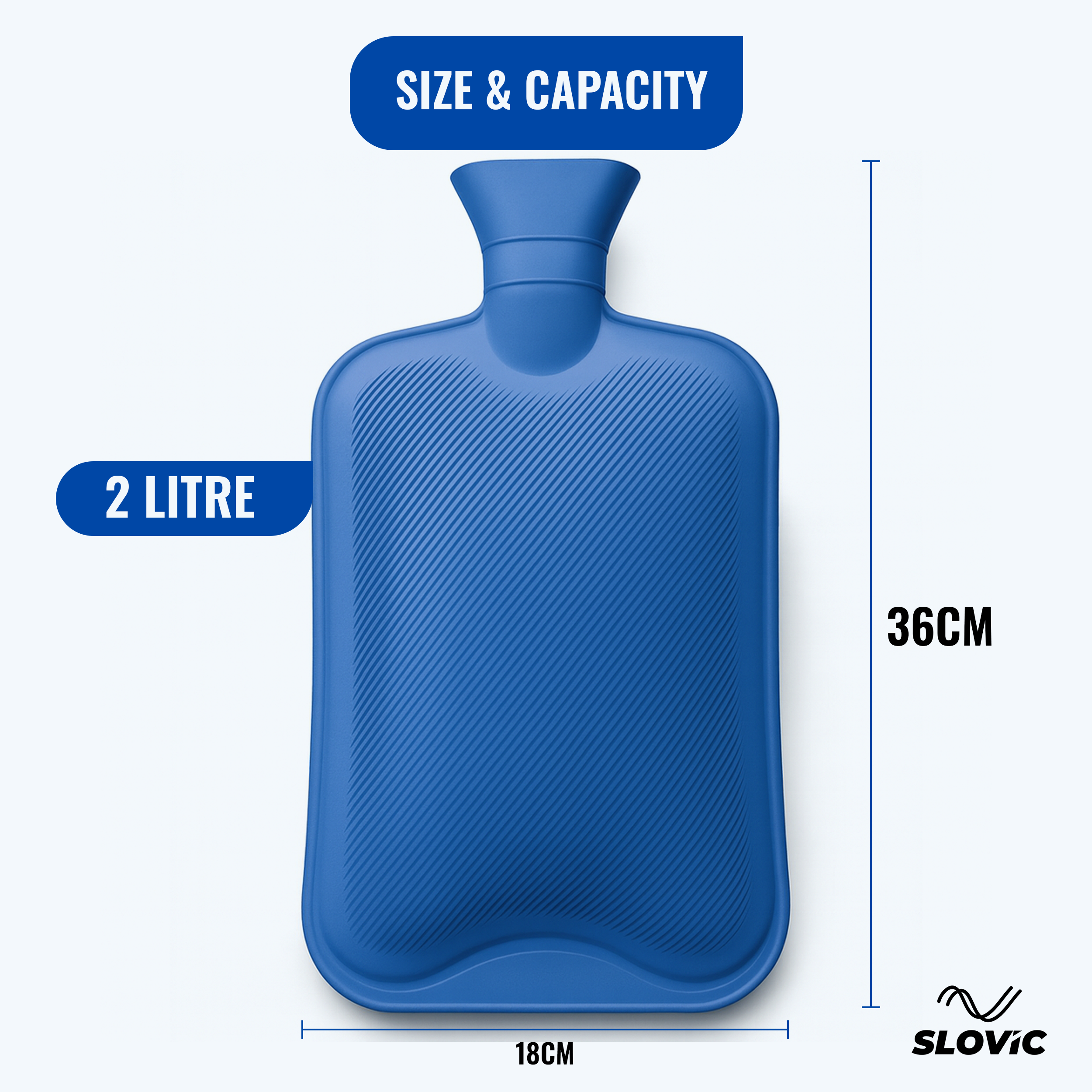 2L Blue Hot Water Bottle Bag – Pain Relief for Back, Cramps & Stomach