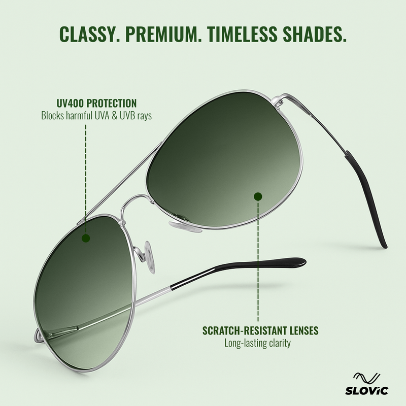 UV Protected Aviator Sunglasses- Green