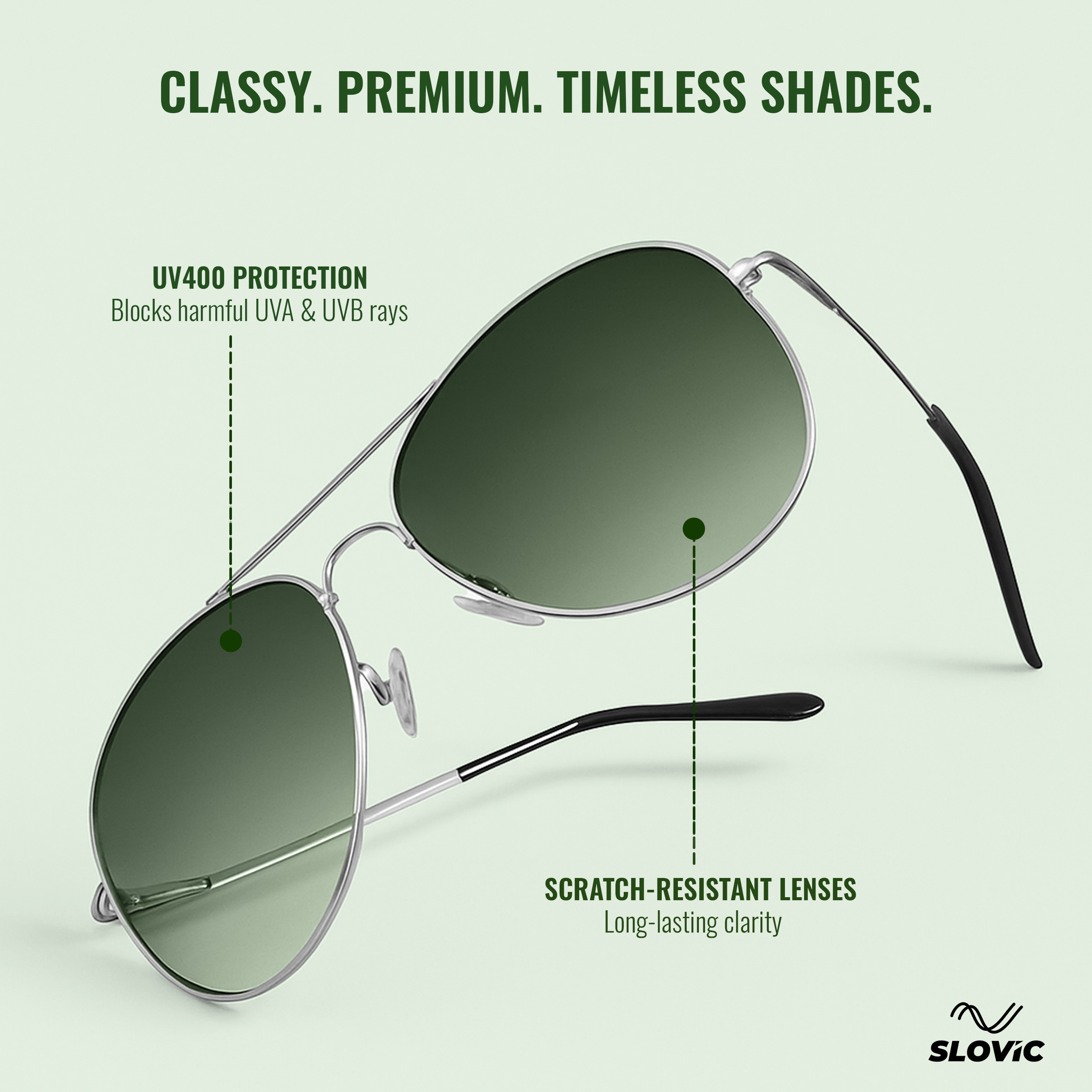 UV Protected Aviator Sunglasses- Green