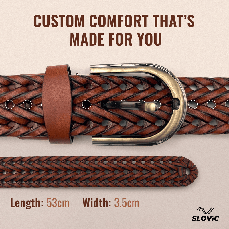 Braided Belt with Adjustable Multi- hole Designs for Men & Women - Tan