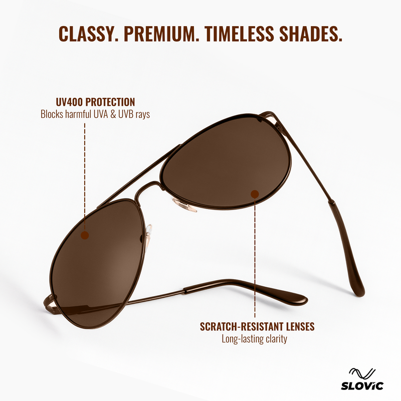Brown Aviators Sunglasses with UV400 Protection Lenses for Men & Women