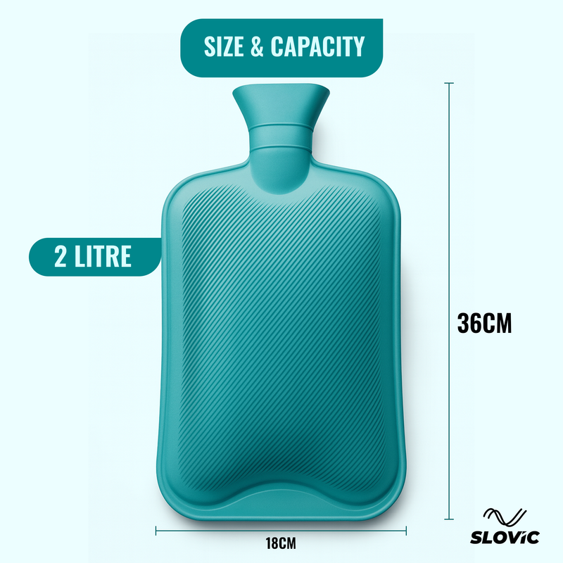 2L Green Hot Water Bottle Bag – Pain Relief for Back, Cramps & Stomach
