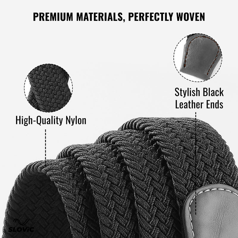 Braided Nylon Woven Belt- Black