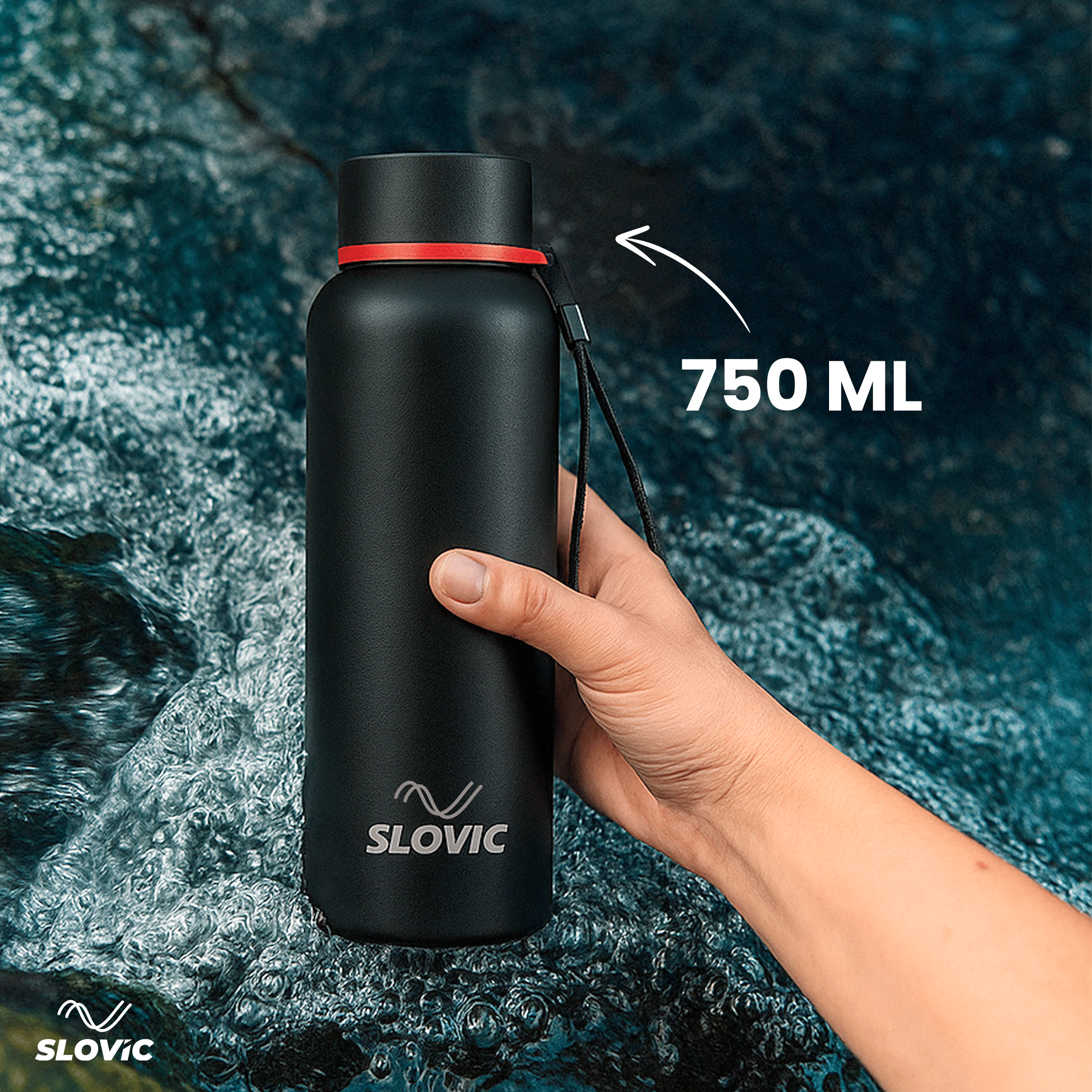 Insulated Water Bottle | 750ml, 24-Hour Temp | Black