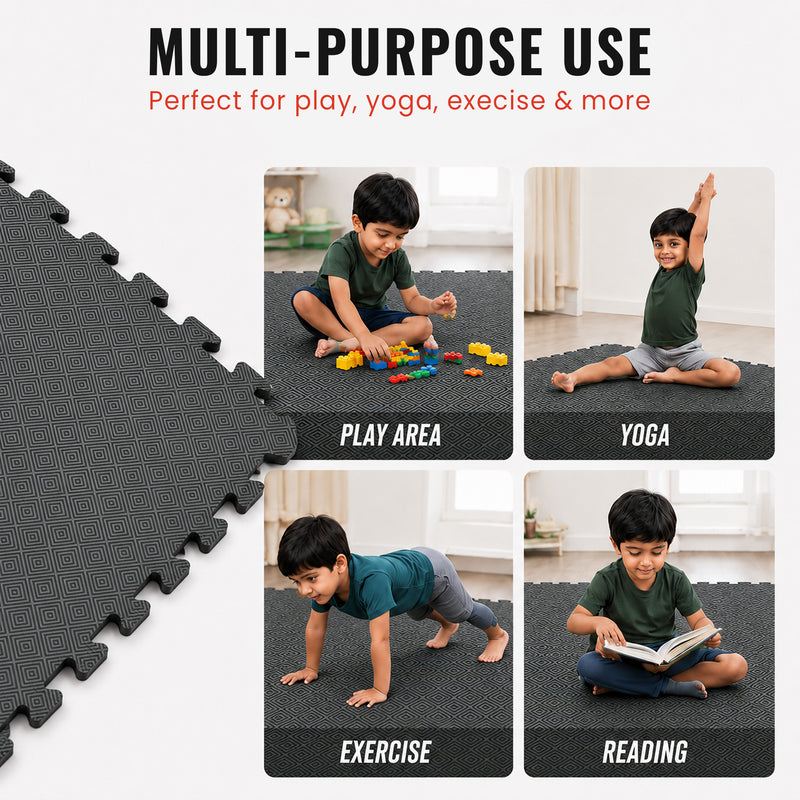 EVA Puzzle Mat 10mm - Black - 24" X 24"