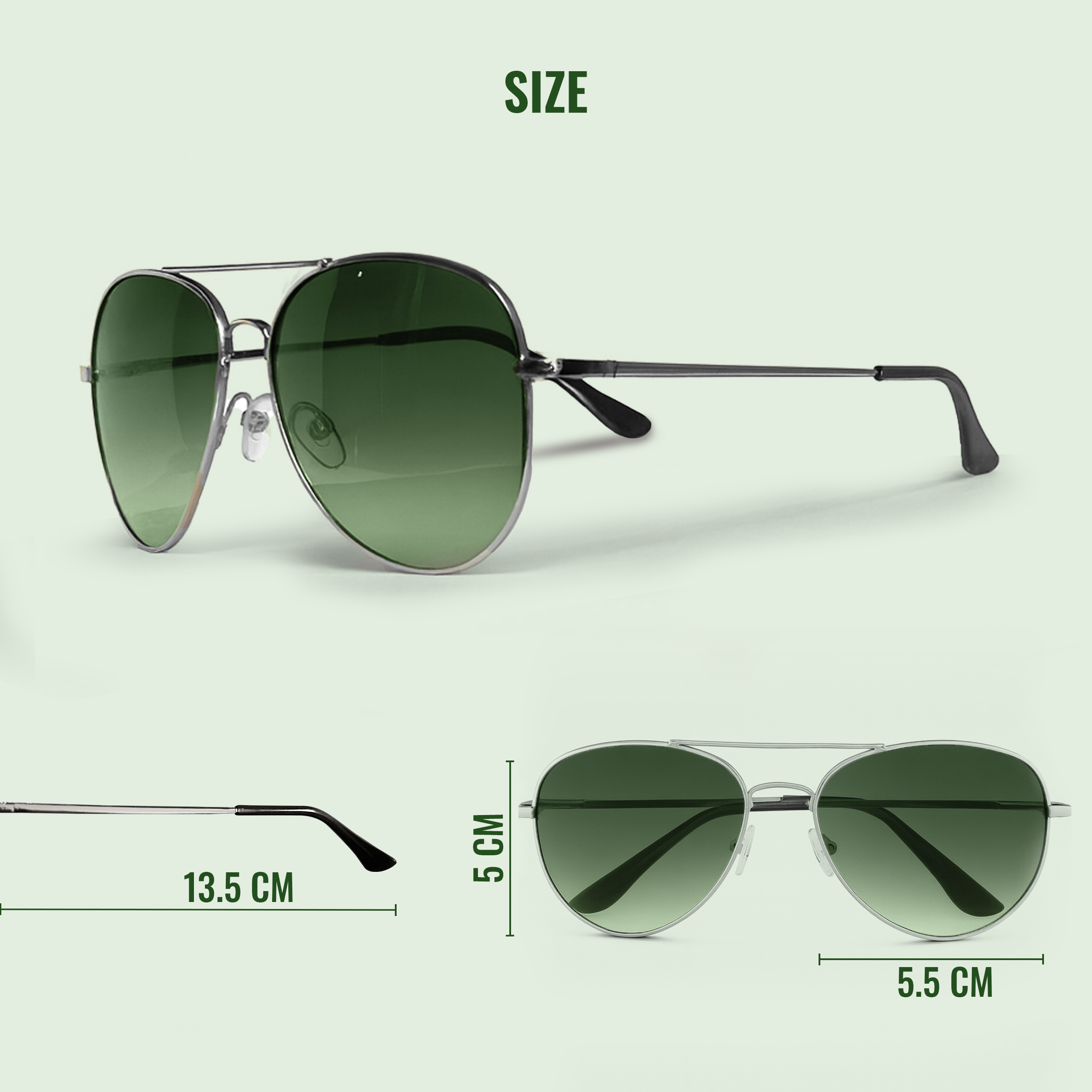 UV Protected Aviator Sunglasses- Green