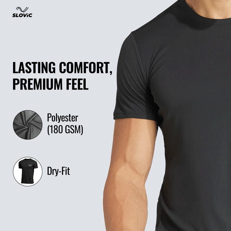 Dry Fit Gym-Sports T-Shirt for Men & Women - Black - Size -M