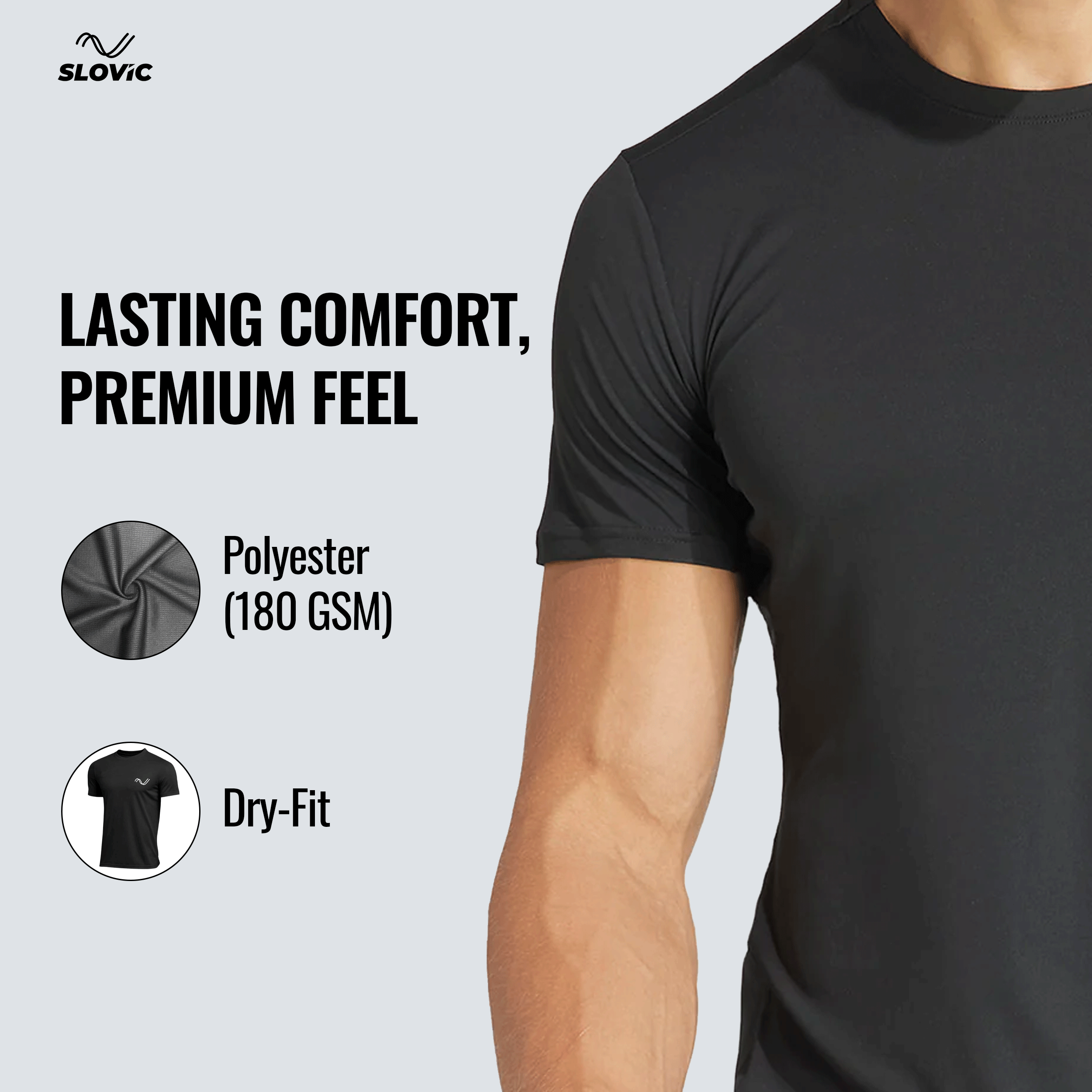 Dry Fit Gym/Sports T-Shirt for Men & Women | Black | Size -M
