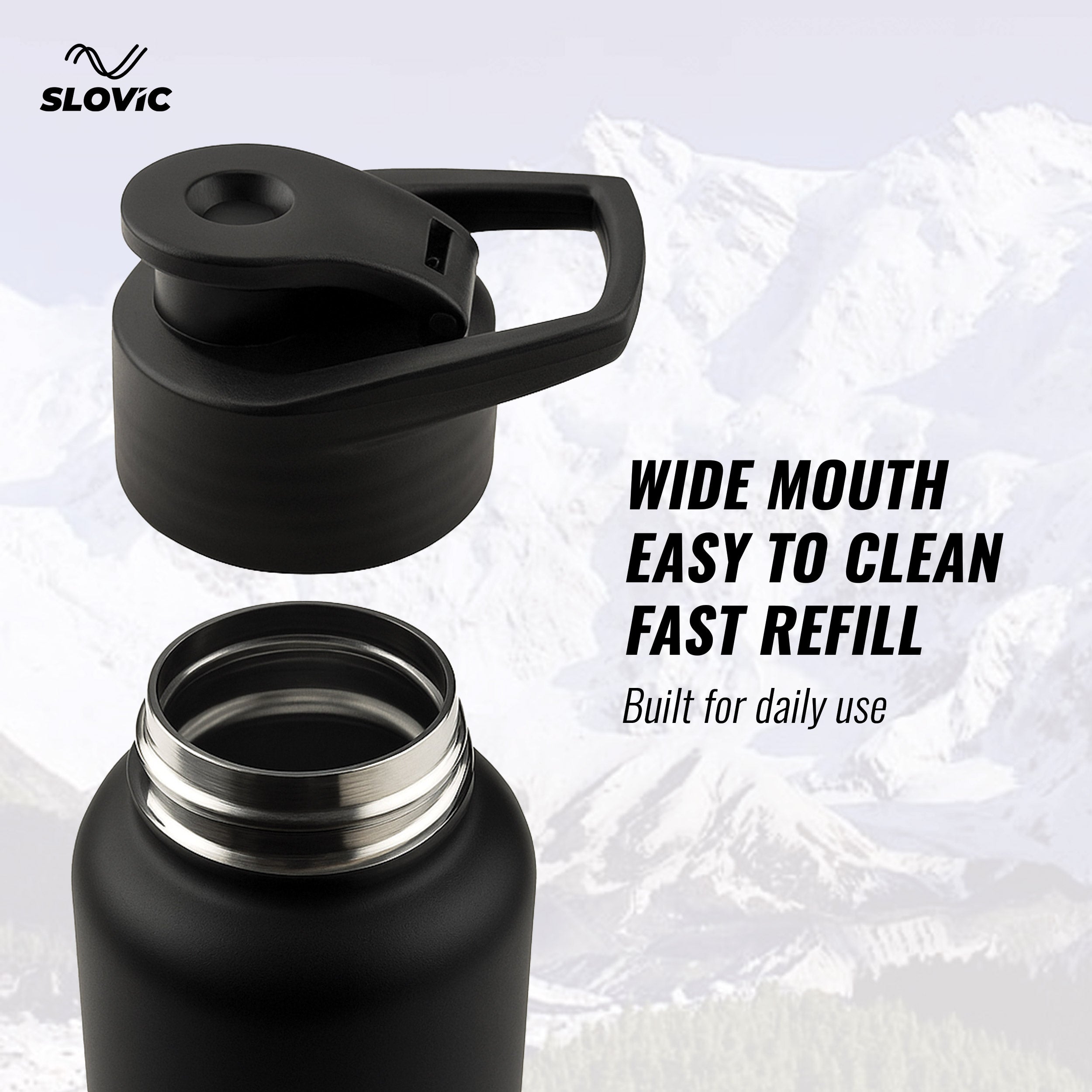 Steel Bottle 1L | Mat Black, Fridge | Sipper
