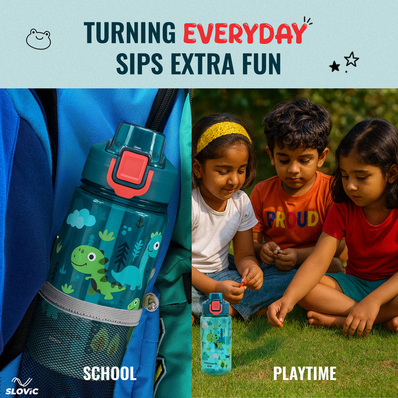 School Kids 600ml Water Bottle - No-Spill Lock - Carry Handle