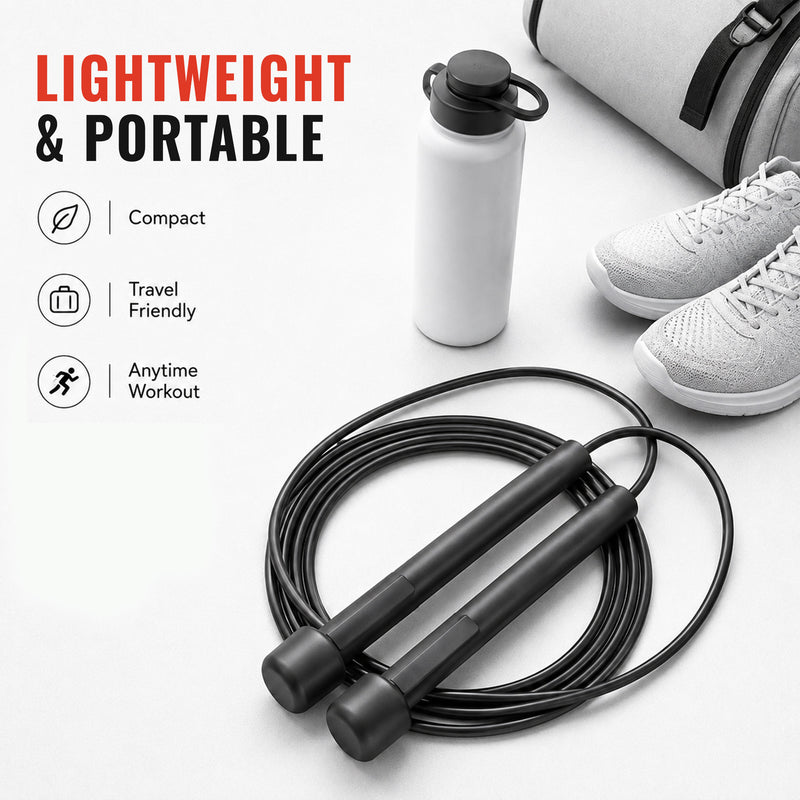 Adjustable Skipping Rope - Tangle-Free Jump Rope with Foam Handles - Black