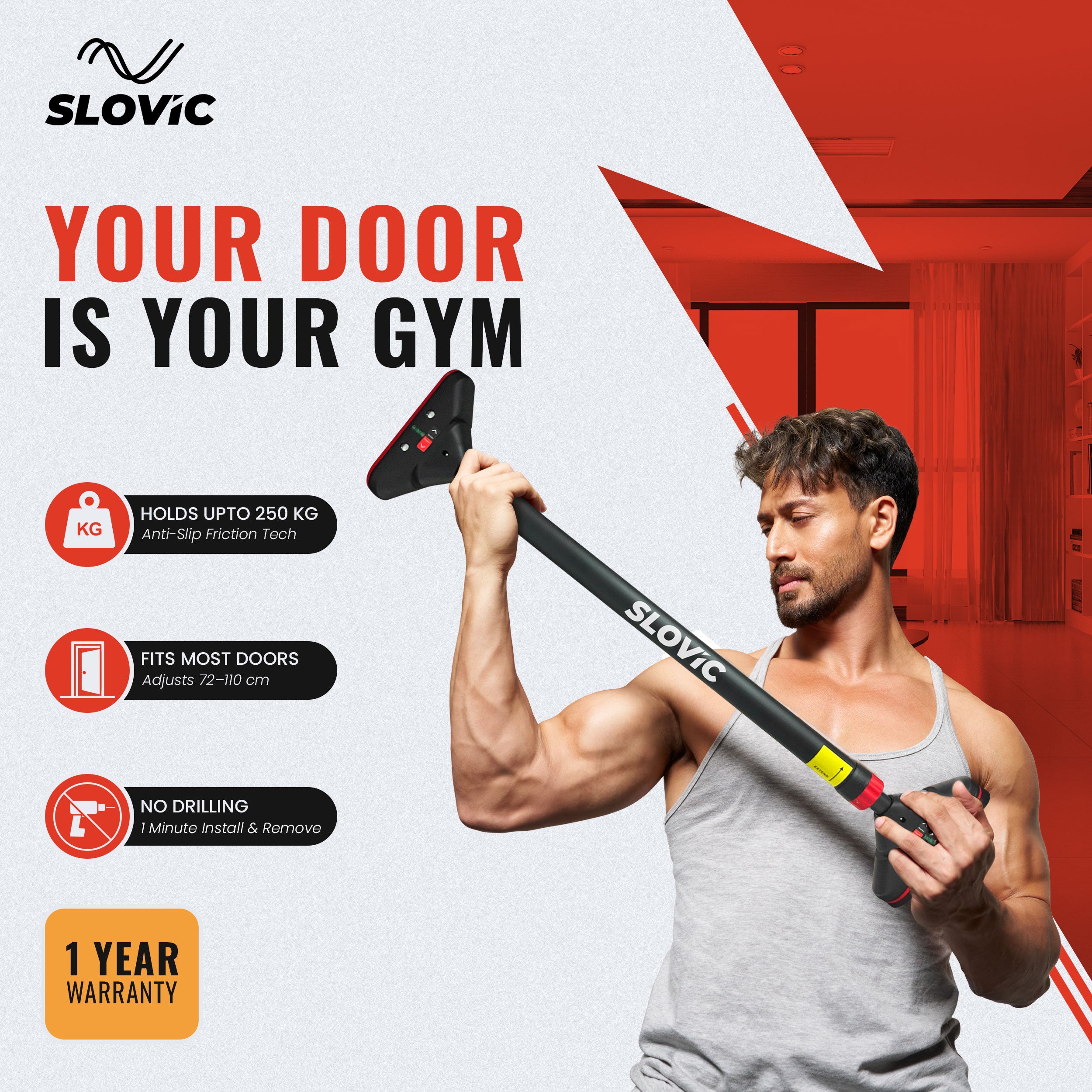 250 kg Adjustable No Screw Pull Up Bar | Wider Grip