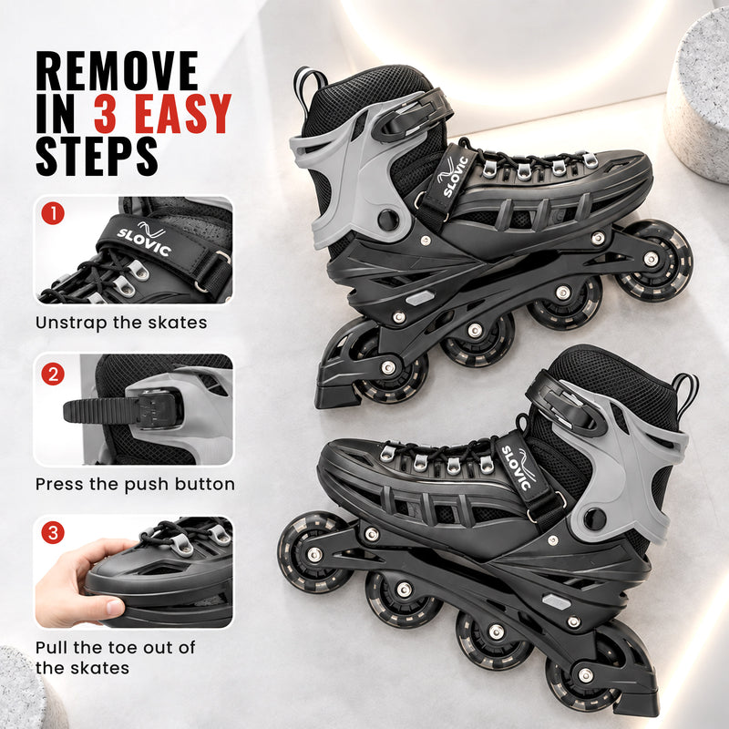 Inline Skating Shoes for Kids - 4 Wheel Roller Skates with RGB - Light Aluminium Frame & ABEC Bearings - Indoor & Outdoor Skates