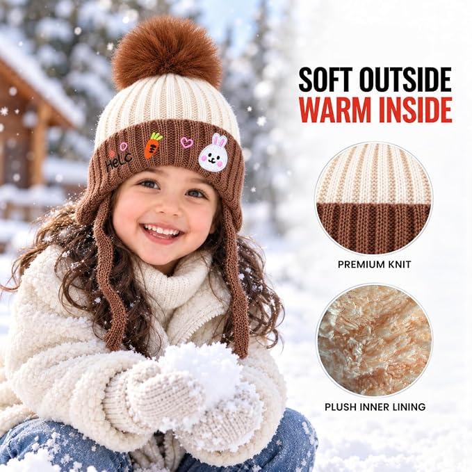 CozyCub Brown Bunny Winter Cap for Kids