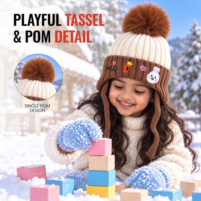 CozyCub Brown Bunny Winter Cap for Kids