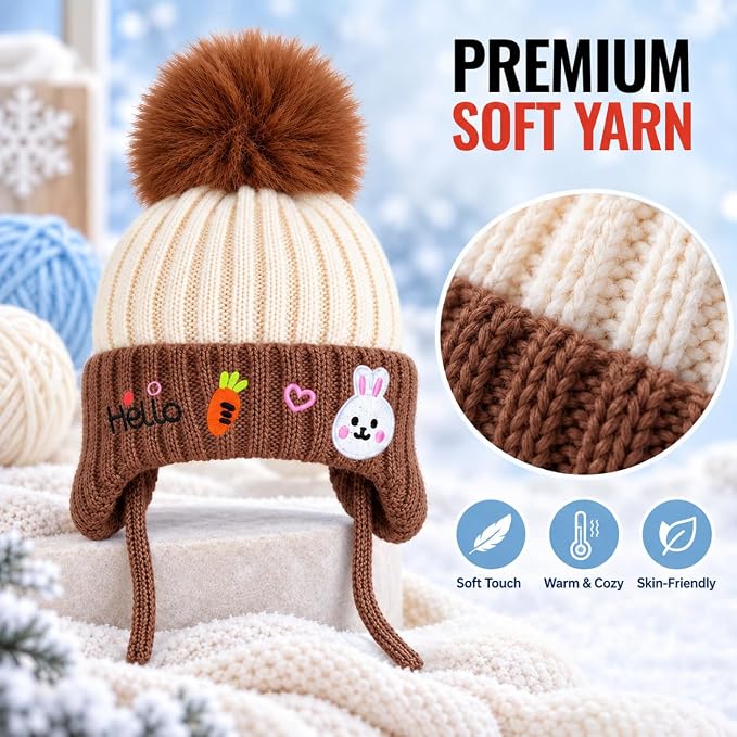 CozyCub Brown Bunny Winter Cap for Kids