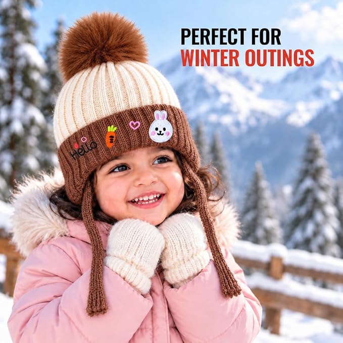 CozyCub Brown Bunny Winter Cap for Kids