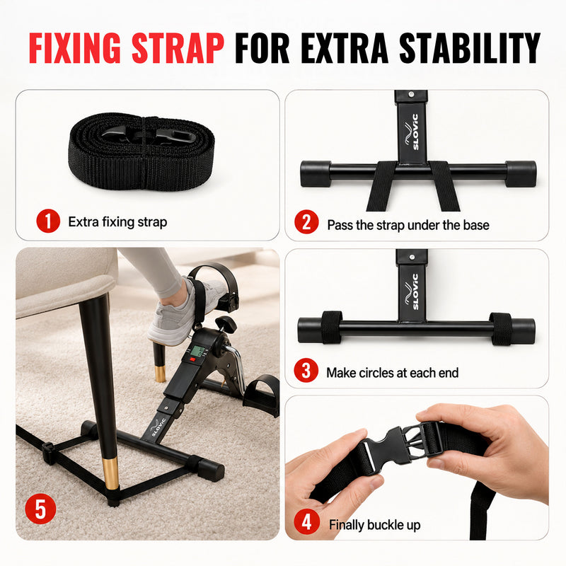 Mini Cycle Pedal Exerciser with Fixing Strap - Compact Leg & Arm Exercise Machine for Home - Black