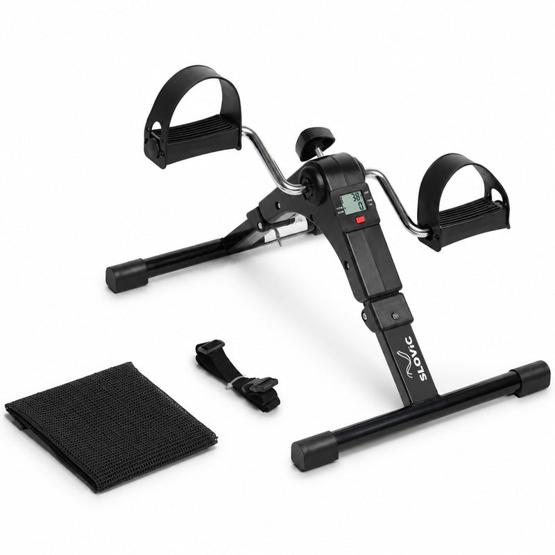 Mini Cycle Pedal Exerciser with Fixing Strap - Compact Leg & Arm Exercise Machine for Home - Black