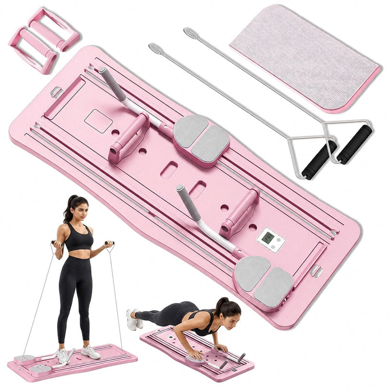 Pilates Board for Abs & Core - Foldable AB Trainer with Resistance Ropes & Digital Timer