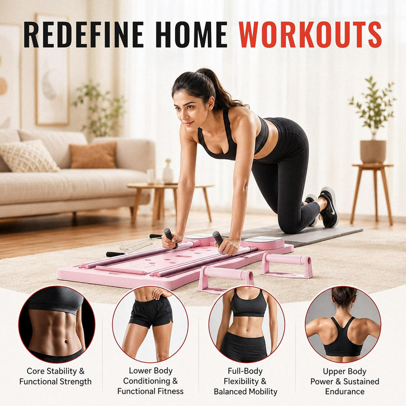 Pilates Board for Abs & Core - Foldable AB Trainer with Resistance Ropes & Digital Timer