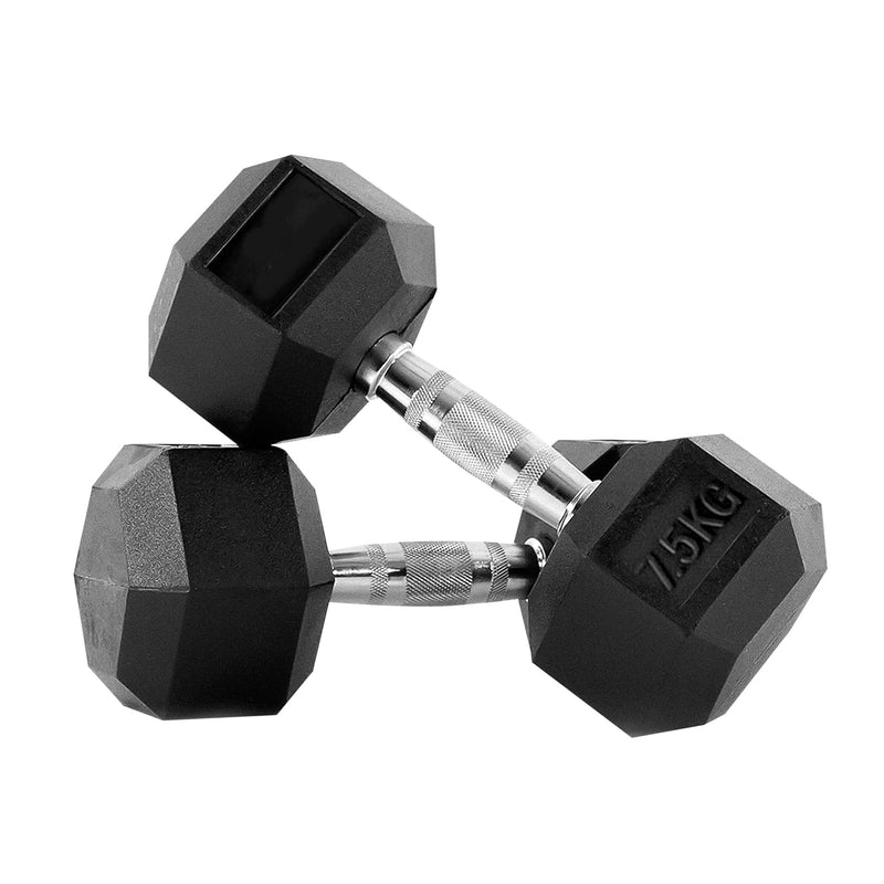 Pair of black Slovic hexagonal dumbbells on a white background