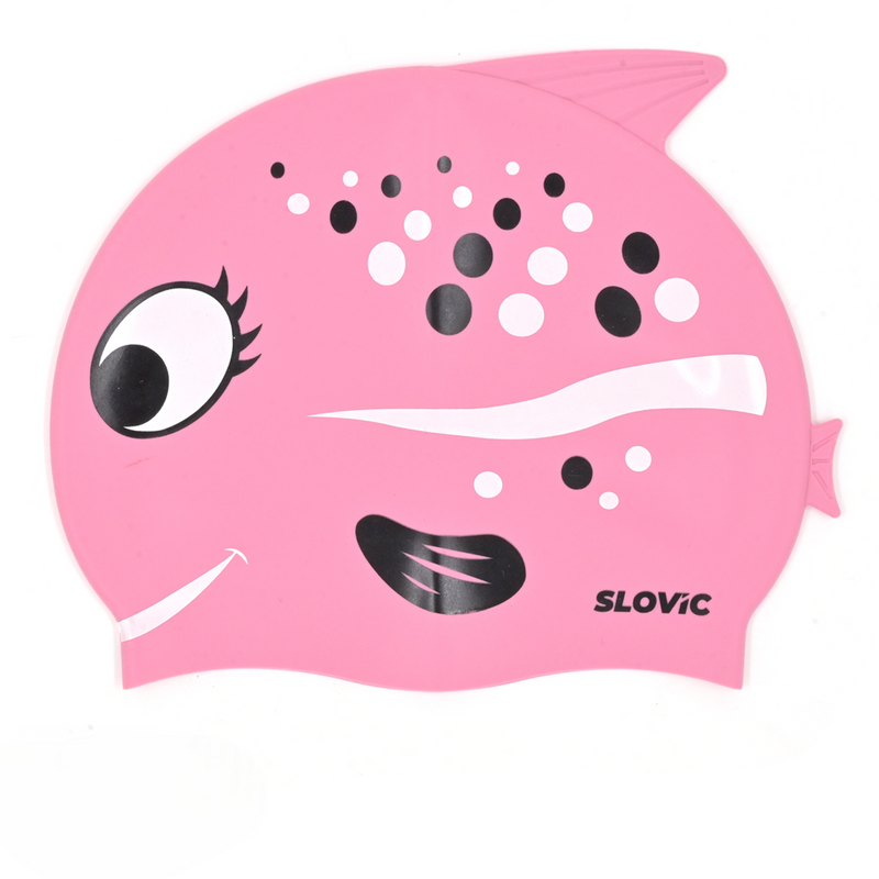 Fish Print Swim Cap for Girls (Pink) – 100% Silicone - Anti-Chlorine, Tear-Resist, Reduces Drag