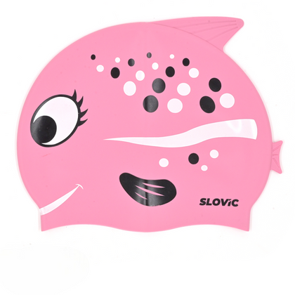 Fish Print Swim Cap for Girls (Pink) – 100% Silicone | Anti-Chlorine, Tear-Resist, Reduces Drag
