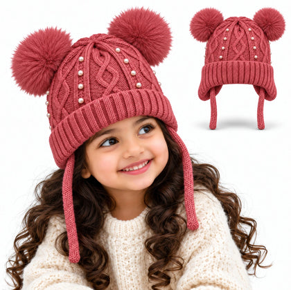 CozyPearl Rose Pink Winter Cap for Kids
