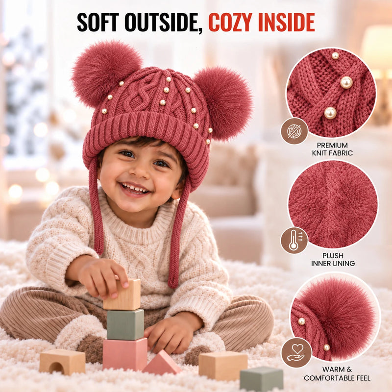 CozyPearl Rose Pink Winter Cap for Kids