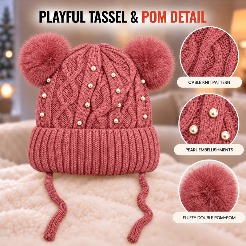 CozyPearl Rose Pink Winter Cap for Kids