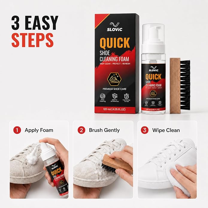 Shoe Cleaner Foam 120 ML - Shoe Cleaning Kit with Wooden Brush - Sneaker Cleaner for Canvas, Mesh & Sports Shoes