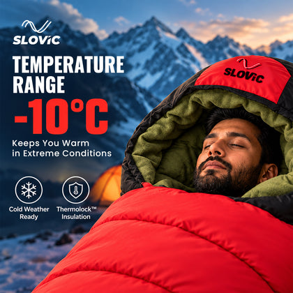 Sleeping Bag 7ft & (-10C) Red & Black - Polyester - Camping & Outdoor